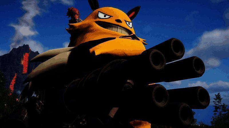 《幻兽帕鲁》游戏界面展示玩家捕捉帕鲁的场景，角色正使用装置对神秘生物进行收服