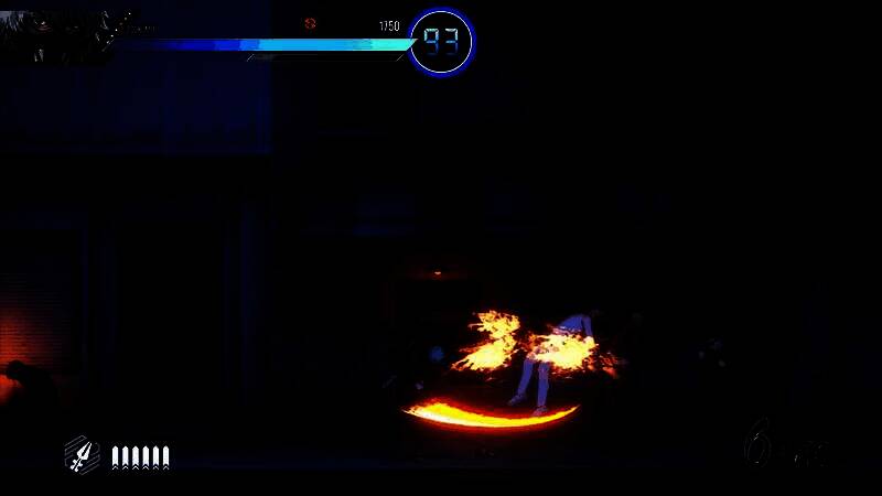 Boss战场景，巨型机械忍者释放能量波，月云腾空闪避