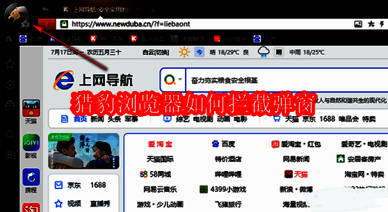 猎豹浏览器主界面左上角头像图标特写，鼠标指针正准备点击