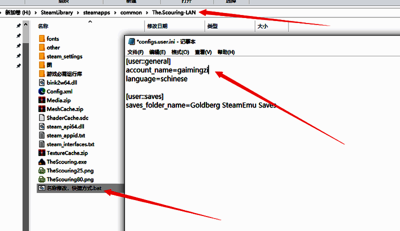 《灾厄浩劫》名称修改文件编辑界面，显示account_name参数可自定义修改