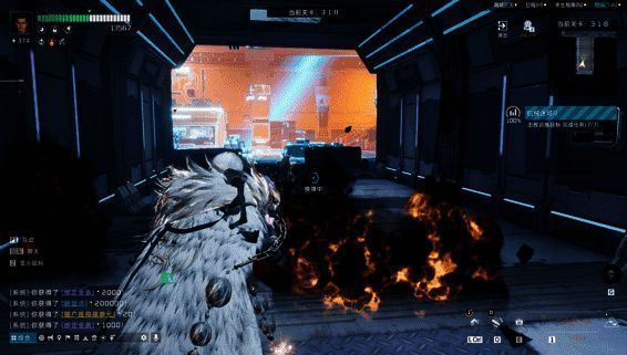 玩家操控角色在副本中激烈战斗，火焰与爆炸特效交织，宠物释放技能支援作战