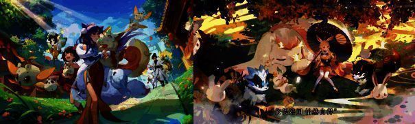 两作灵兽进化对比图，从一阶到三阶的形态变化路径设计高度一致