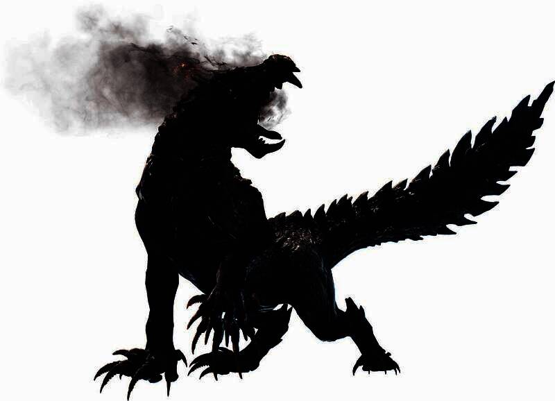 凶爪龙潜伏于暗影中的剪影，双眼泛红，利爪紧扣地面，充满威胁感