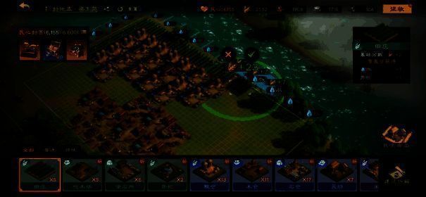 《偃武》主城建设界面，玩家正在升级粮仓与兵营，城内人来人往，呈现繁荣市井景象