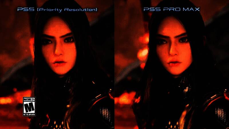 John Linneman在Digital Foundry工作室内分析《星刃》画面对比数据，屏幕显示多组分辨率与抗锯齿参数