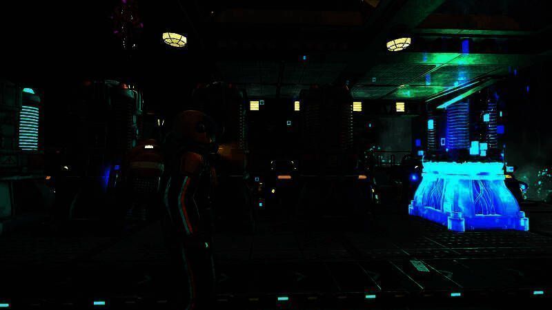 玩家在地下洞穴中操作机械臂连接传送带，周围布满矿石和发光植物，场景充满科技与自然交融的奇幻感