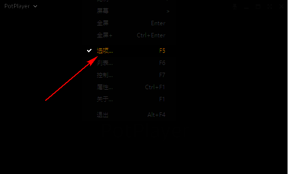 PotPlayer主界面右键菜单展示，选项按钮清晰可见，便于用户进入设置页面