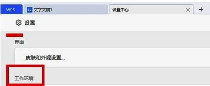 WPS设置页面中的工作环境选项界面，清晰列出各项环境参数