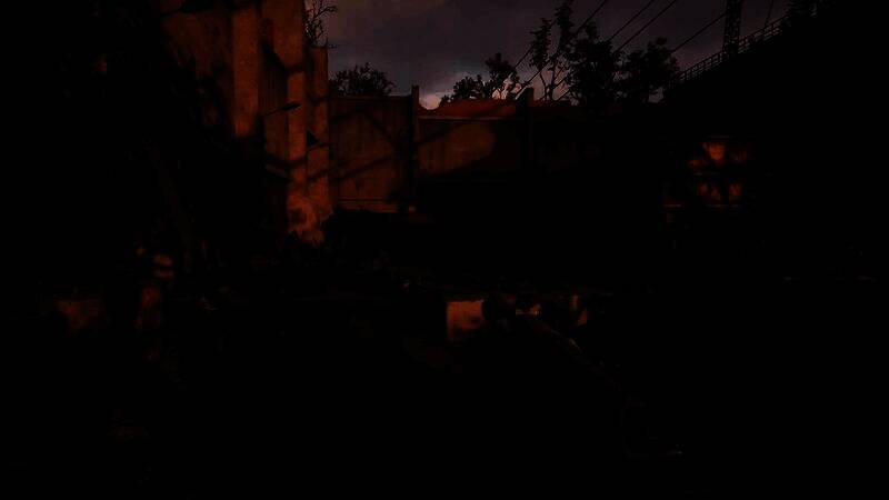 变种生物在夜色中咆哮，双眼发出红光，周围植物扭曲变形