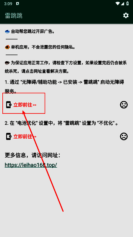手机无障碍设置界面截图，显示已安装的第三方服务，雷跳跳名称位于列表中