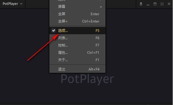PotPlayer主界面右键菜单展示，选项按钮被清晰标注