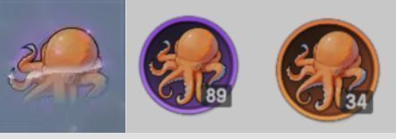 泽之国食材图鉴界面，展示八爪鱼与潮汐八爪鱼的海洋风格图标