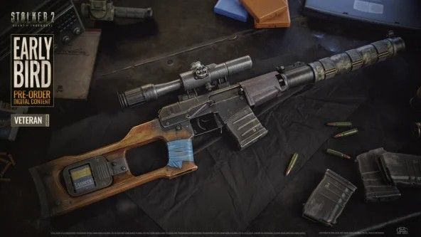 游戏内狙击步枪皮肤展示图，枪身带有复古磨损纹理与老兵徽记