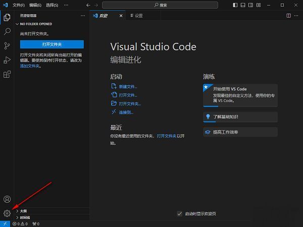 Vscode设置菜单中“设置”选项被选中的界面截图