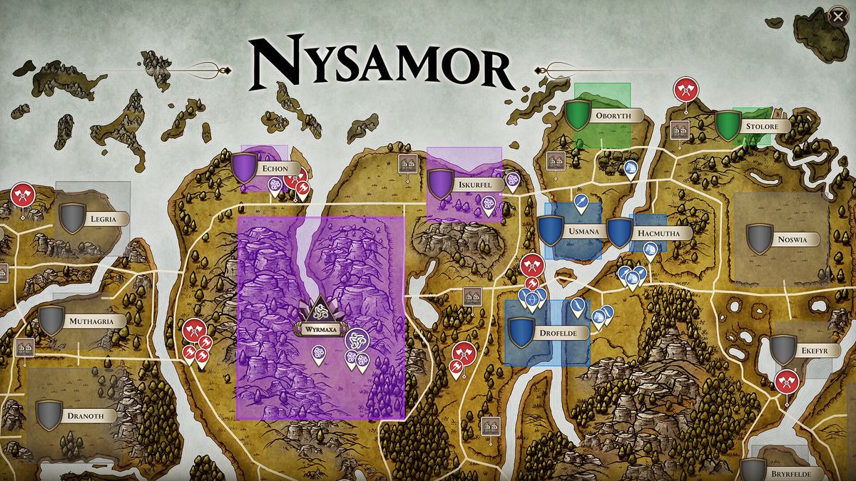 四位玩家角色在地图上协同部署军队，界面显示联盟状态与资源共享信息