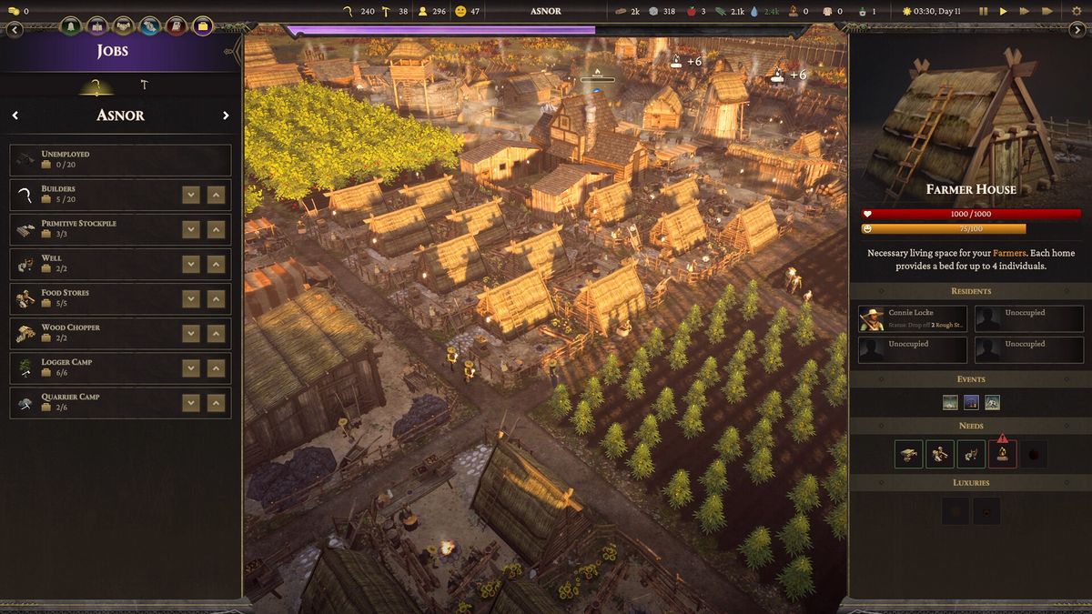 实时战斗场景，步兵与骑兵在森林边缘交锋，背景可见燃烧的村庄与施法者释放法术