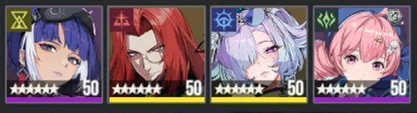 《伊瑟》中低配阵容搭配示意图，角色组合更平民化，但仍保持功能完整性