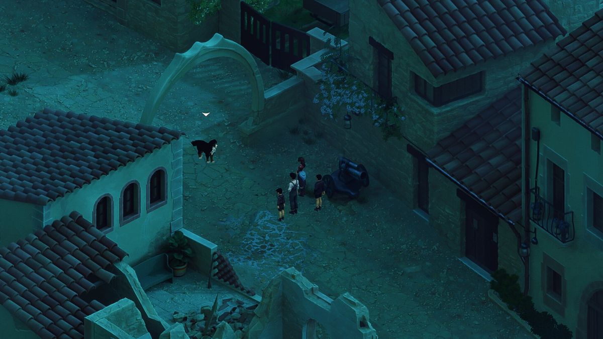 游戏中一座被藤蔓缠绕的废弃教堂内部，光线透过破碎穹顶洒落，伊莎贝尔站在中央，氛围神秘而哀伤