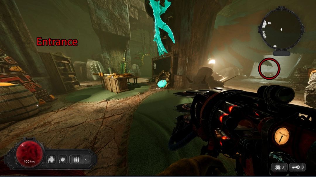 奖杯室后方开启的隐藏房间，中央悬浮着远古遗物技能图标，周围环绕六件神器的投影