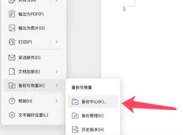 WPS备份中心主界面，展示本地和云端备份状态，设置按钮位于左下角