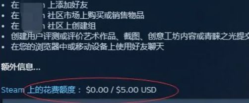 Steam客服页面显示账号消费额度的状态信息截图