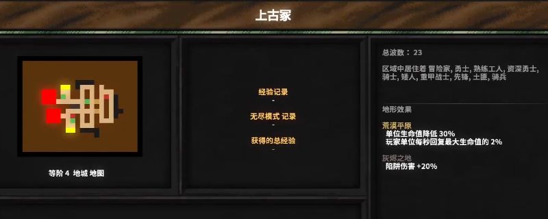 《地牢战争3》第二十一关上古冢关卡界面，显示复杂的机关布局与敌人行进路线