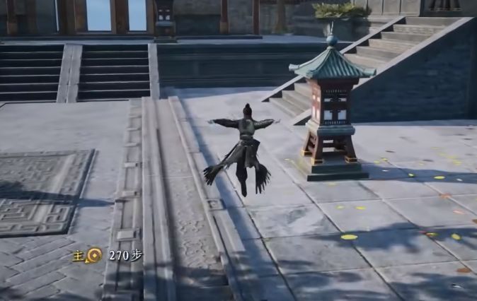 澄清立于悬崖边施展剑招，周身环绕蓝色剑气，场景充满压迫感