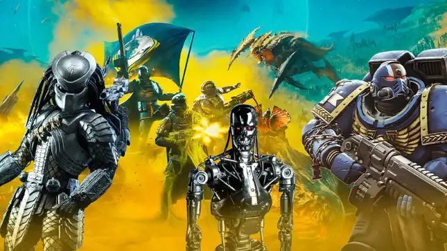 《绝地潜兵2》创意总监Johan Pilestedt谈论IP联动的社交媒体截图，背景为游戏战斗场景