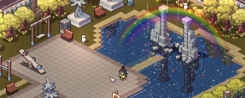 《呓语小镇》炼金术士房间内景，书架林立，中央摆放着古老的坩埚，地面散落着魔法书残页