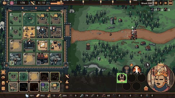 宣传动画截图，展示国王从高台俯视，资源条随视线变化快速增长，敌人攻城被魔法击退的高光时刻