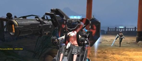 玩家利用Bug使机甲卡在高台边缘，呈现半悬空状态，画面显示异常物理表现