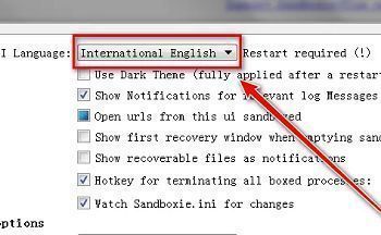 UI Language下拉菜单中选择简体中文的界面细节