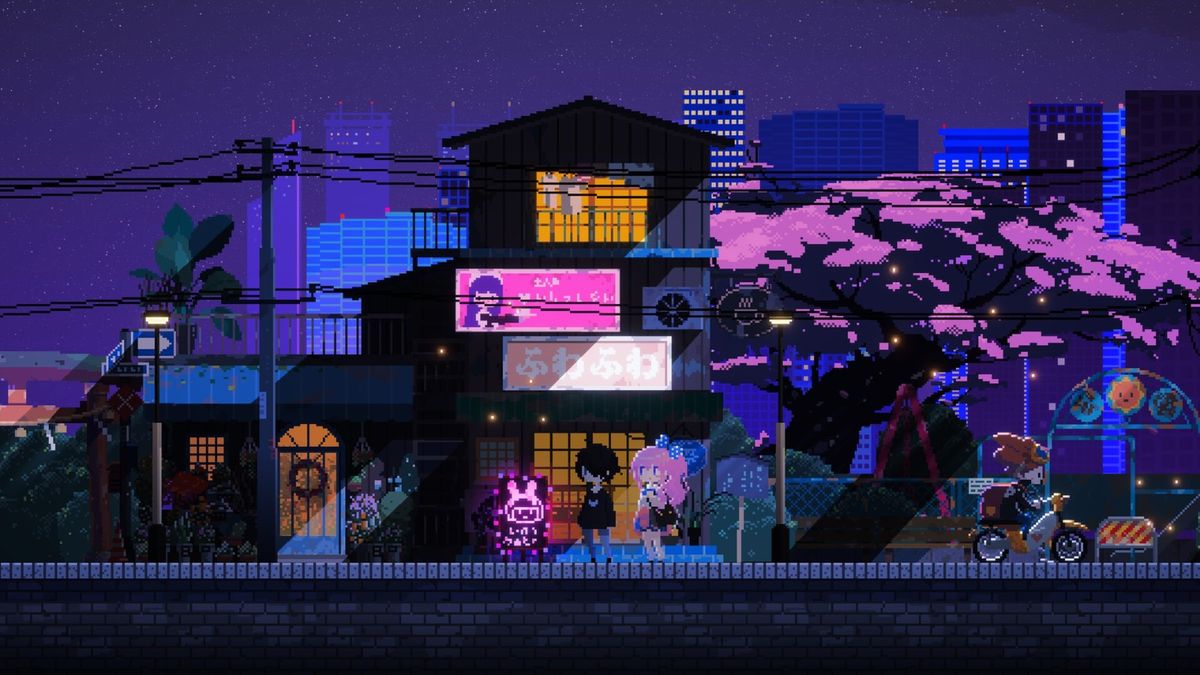 玩家与女仆在游戏中心玩街机游戏的互动画面