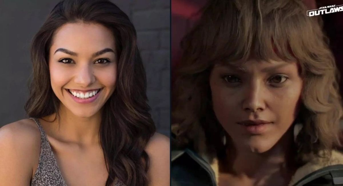 游戏内原始女主建模与脸模亨伯利·冈萨雷斯的对比图，突显建模失真问题