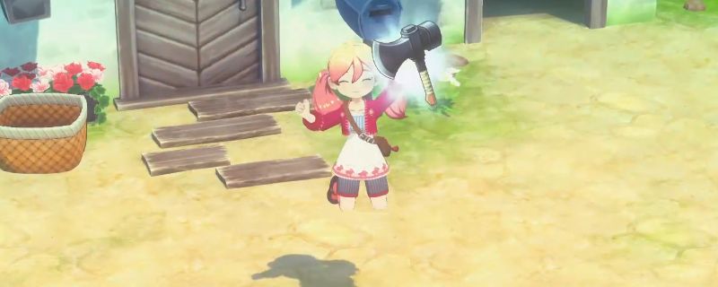 《牧场物语 来吧！风之繁华集市》中NPC洛伊德与玩家对话的场景，背景为绿意盎然的村庄集市，充满田园风情