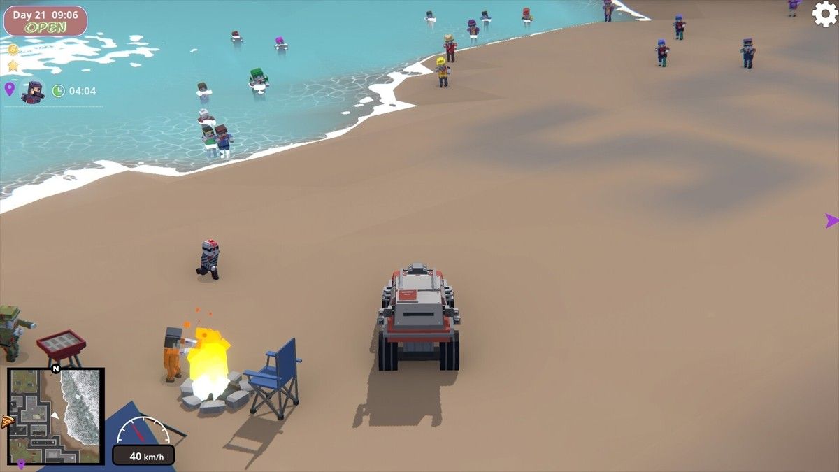 玩家角色在屋顶与幸存者交接披萨，夕阳映照下形成剪影，画面极具电影感