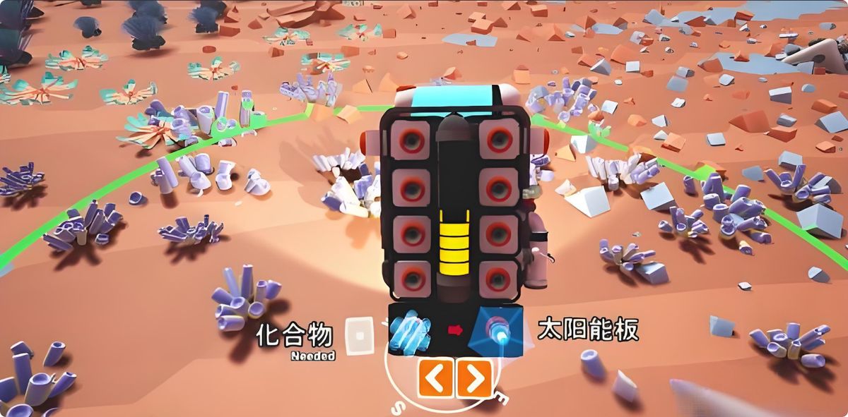 四名玩家角色在夜晚的异星表面共同建造基地，周围点亮了照明灯，远处可见移动的机械敌人