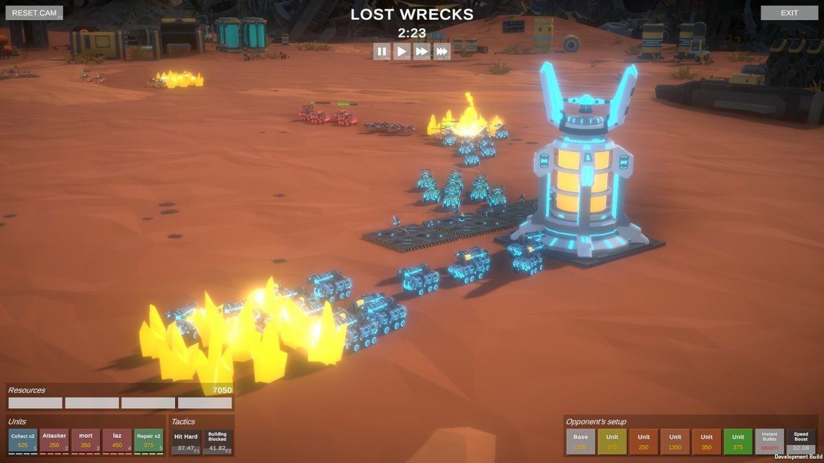 玩家基地建设界面截图，显示模块化建筑布局与资源管理面板，背景为荒凉的地表与远处悬浮的敌方要塞