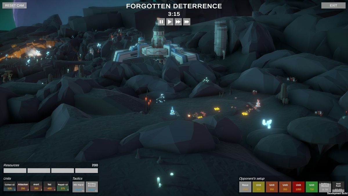 大型机械单位在城市废墟中推进，周围有小型单位协同掩护