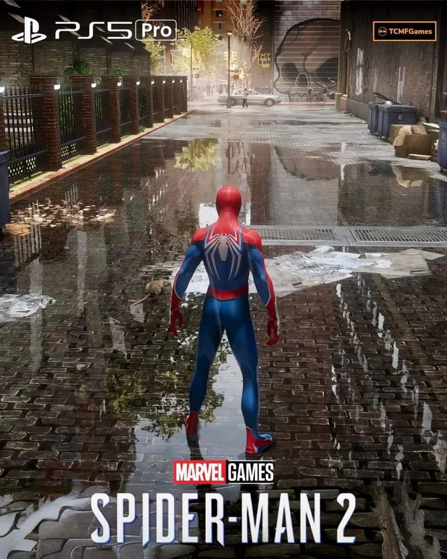 多款PS5 Pro优化游戏画面拼图，包含《漫威蜘蛛侠2》城市飞跃与《生化危机8》室内光影场景