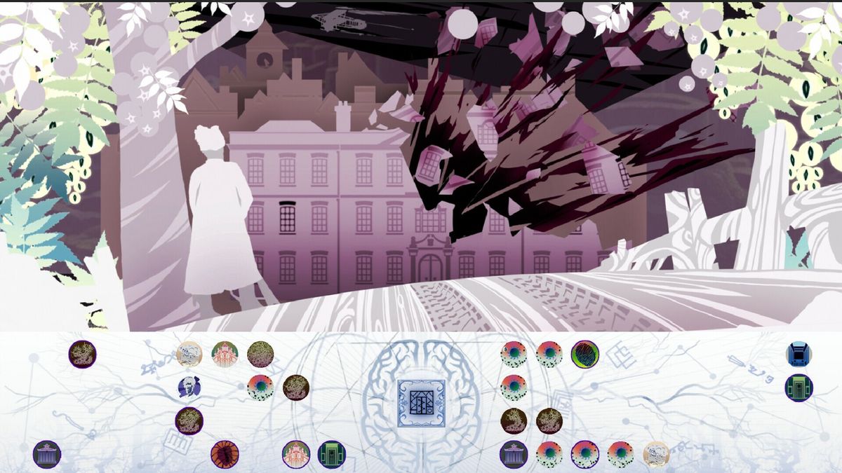 游戏中一处室内场景，纸雕风格的家具与墙壁细节丰富，桌上散落着信件与旧照片，氛围阴森压抑