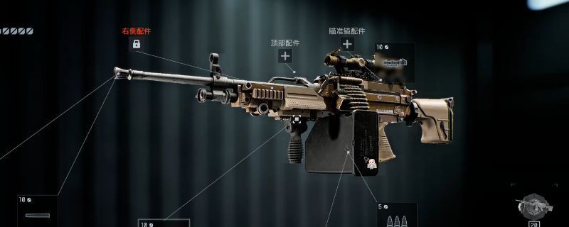 《战地6》游戏中L110机枪在战场上的实际射击画面，枪口火焰喷射，角色趴伏在掩体后进行连续扫射