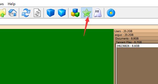 启用五角星功能后出现绿色区域，代表磁盘中的空闲空间