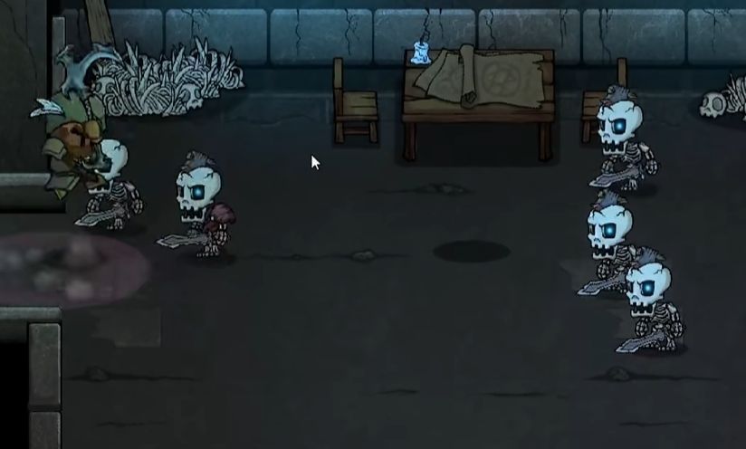 小镇中央的古老雕像群，表面刻有神秘符文，周围地面泛起微弱光芒