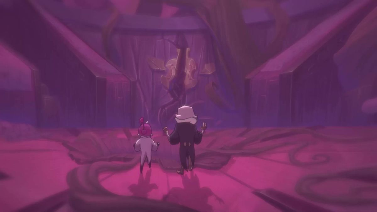 音乐会场景截图，舞台上灯光璀璨，飞乐梦站在中央指挥一支由各类拟人化乐器组成的管弦乐队