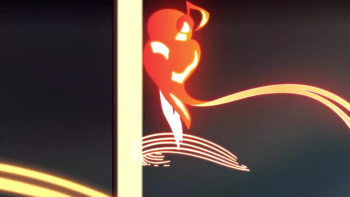 角色在夜晚的森林中演奏小提琴，周围浮现出发光的旋律符号，照亮前行道路