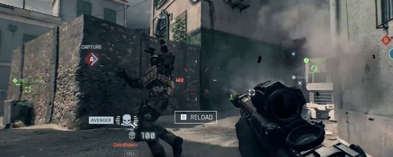 《战地6》游戏中士兵穿越破碎玻璃窗的瞬间，碎片四溅，背景为战火纷飞的城市街道