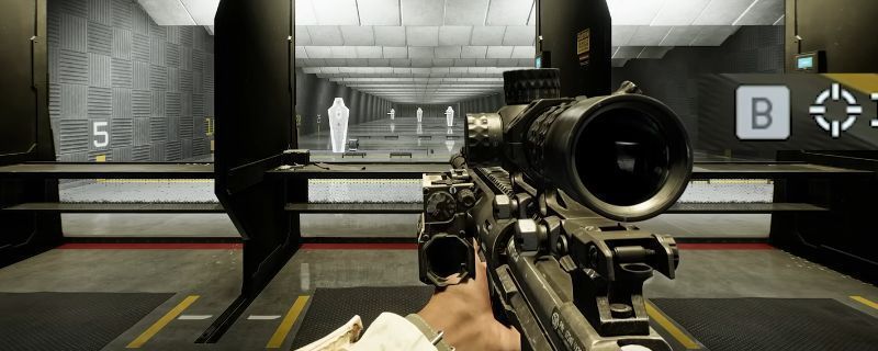 《战地6》游戏中玩家使用狙击枪瞄准的特写画面，镜头聚焦于瞄准镜中的十字线锁定远处敌方目标，背景为战场废墟环境