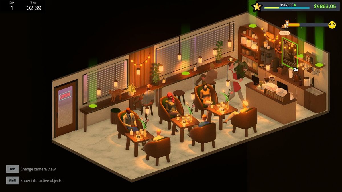 黄昏时分的咖啡馆外景，灯光温暖，街道安静，营造出宁静惬意的氛围