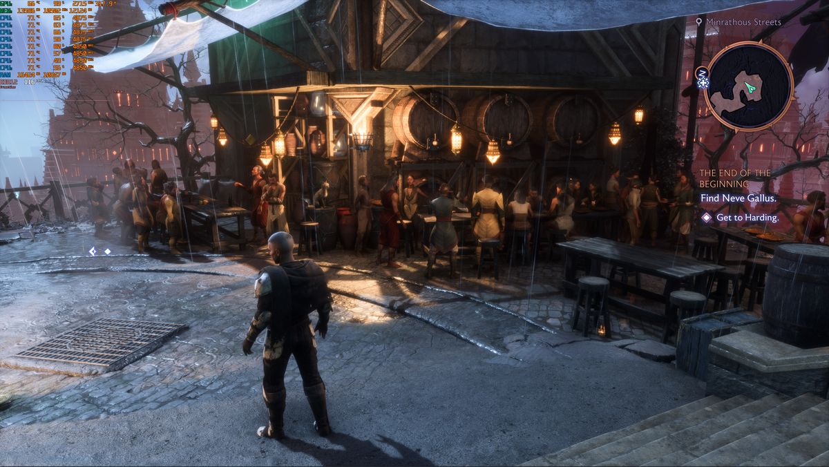 《龙腾世纪：影障守护者》开启与关闭光追环境光遮蔽的对比图，开启后阴影更自然、层次更分明